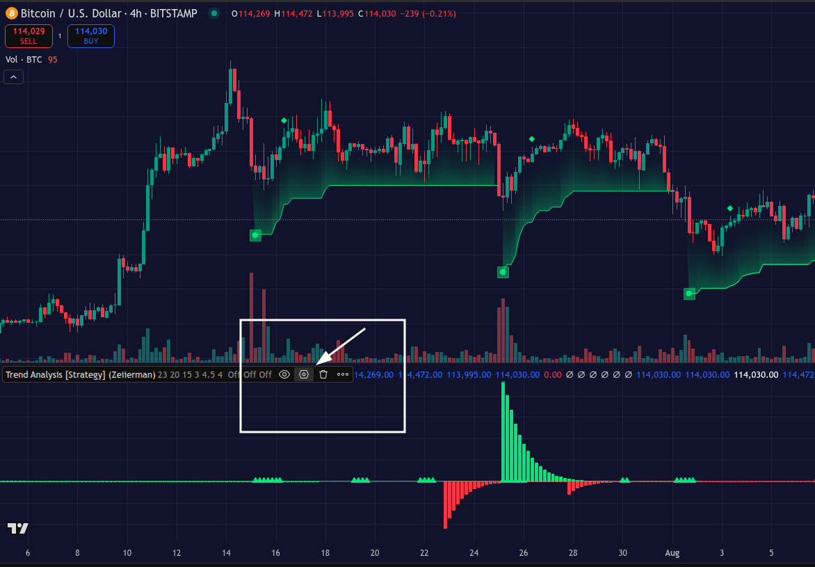 Opening TradingView Indicator Settings
