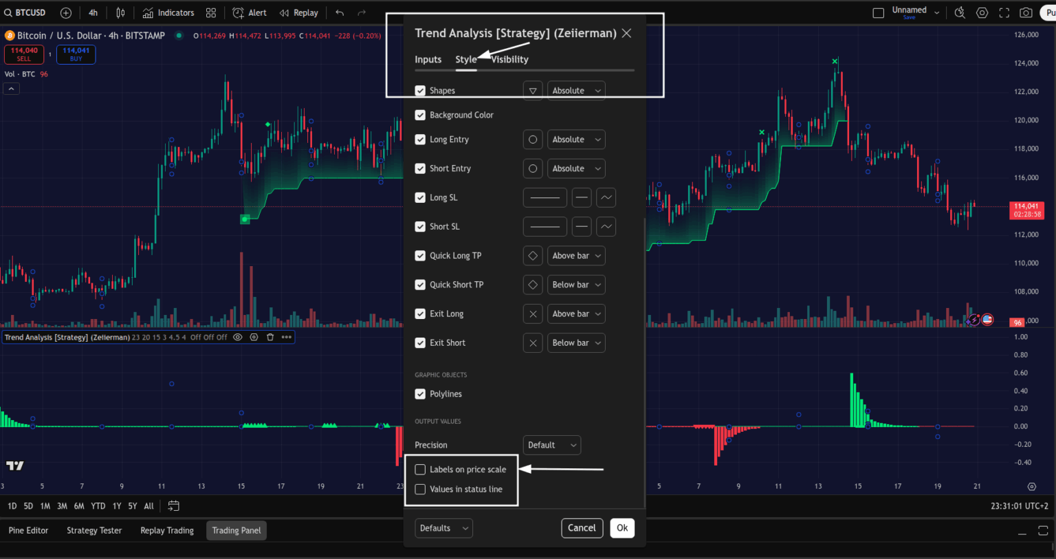 TradingView Indicator Style Settings